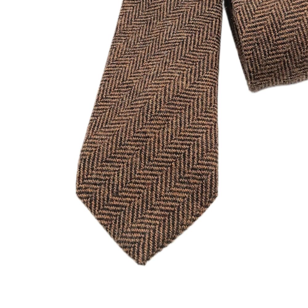 Twillory Chevron Tie Mens 60.5” Brown Black Wool Blend Thick Skinny New